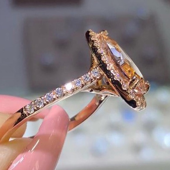 18K Rose Gold Filled Pear Shape Morganite Ring - Picture 2 of 8